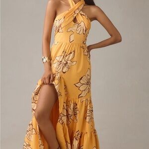 Anthropologie Halter Yellow Floral Dress size 6 (Hutch)